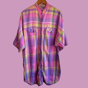Vintage 80s Phases Plaid Shirt Dress